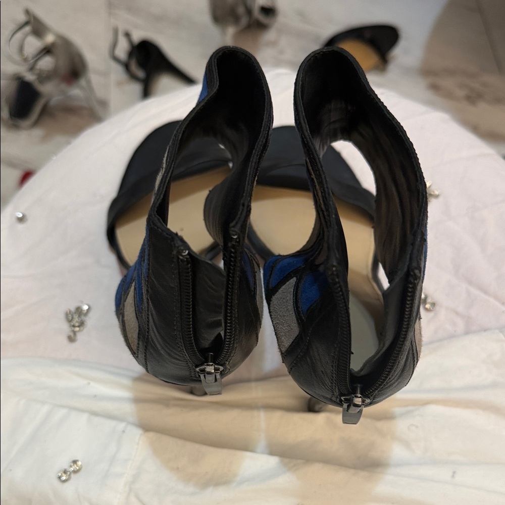 Via Spiga Black and Blue Heeled Boots